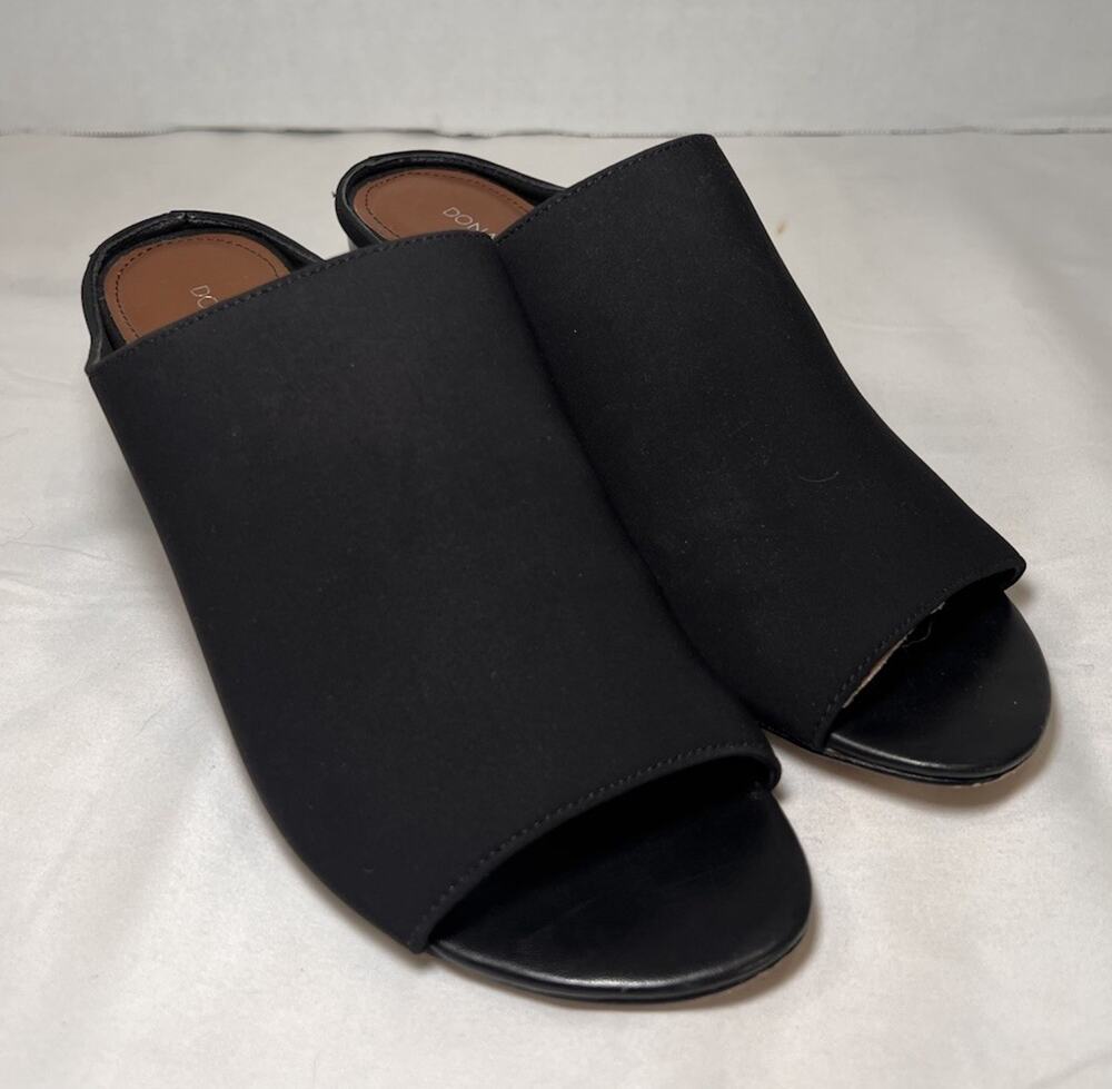 Donald J Pliner Ellis Block Heel Mules Size 8M Black Leather Microfiber Open Toe